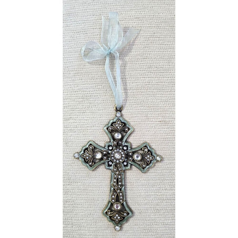 Vintage-Style Rhinestone Cross Ornament With Ribbon Hanger 5-1/2"H x 4"W